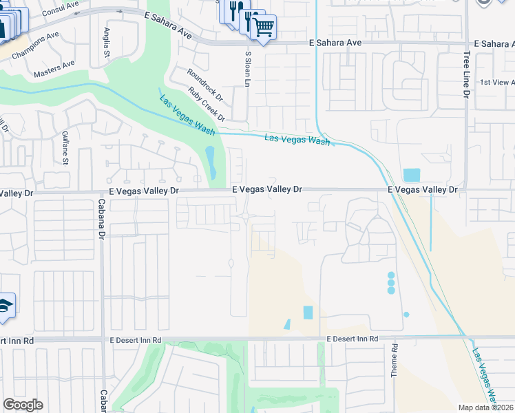 map of restaurants, bars, coffee shops, grocery stores, and more near 2953 White Selzter Court in Las Vegas