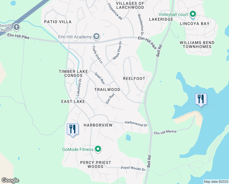 map of restaurants, bars, coffee shops, grocery stores, and more near 3317 Quail Run Court in Nashville