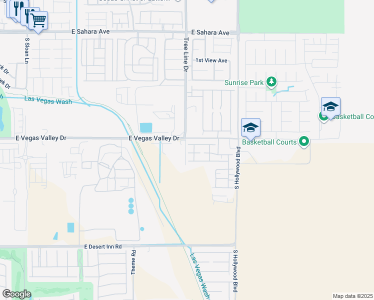 map of restaurants, bars, coffee shops, grocery stores, and more near 103 Tree Line Drive in Las Vegas
