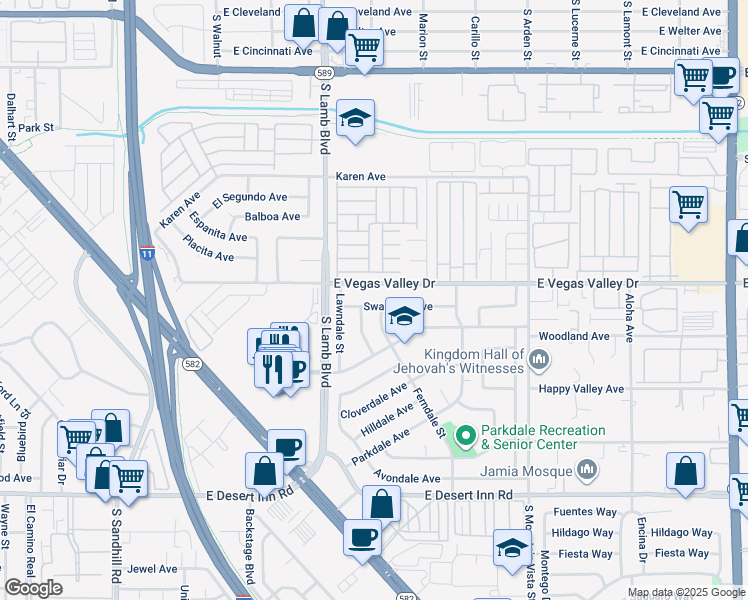 map of restaurants, bars, coffee shops, grocery stores, and more near 4306 Swandale Avenue in Las Vegas