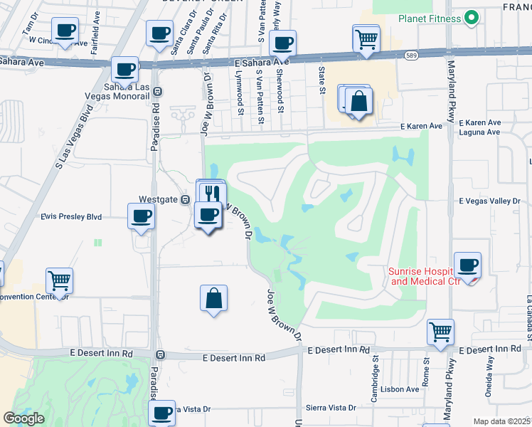 map of restaurants, bars, coffee shops, grocery stores, and more near 2879 Geary Place in Las Vegas