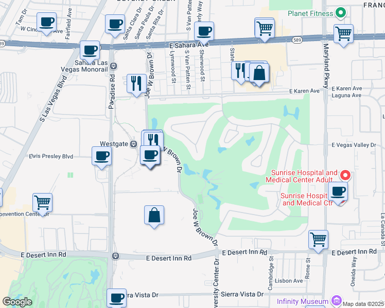 map of restaurants, bars, coffee shops, grocery stores, and more near 2879 Geary Place in Las Vegas