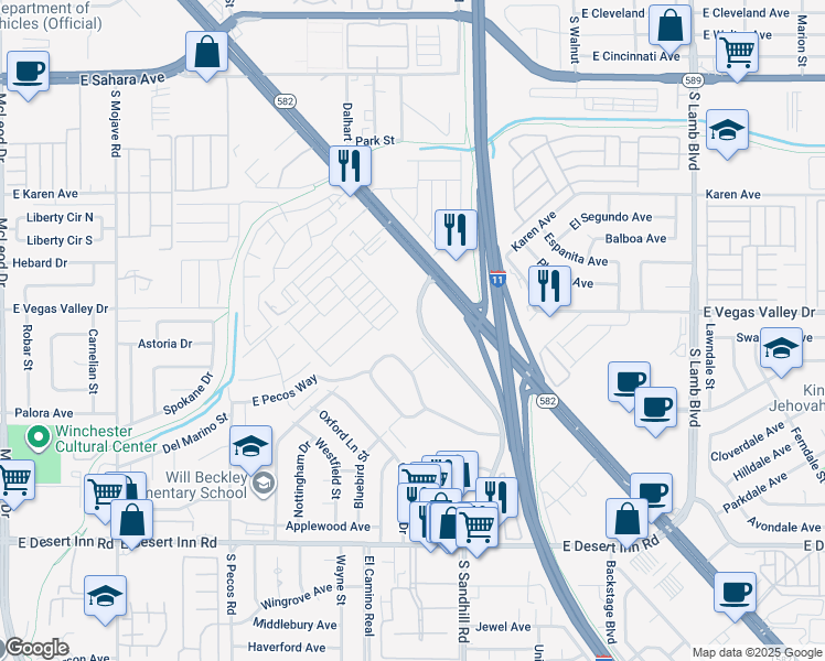 map of restaurants, bars, coffee shops, grocery stores, and more near 528 Greenbriar Townhouse Way in Las Vegas