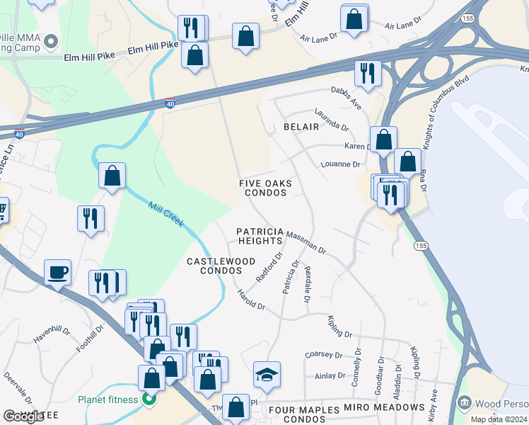 map of restaurants, bars, coffee shops, grocery stores, and more near 1010 Massman Drive in Nashville
