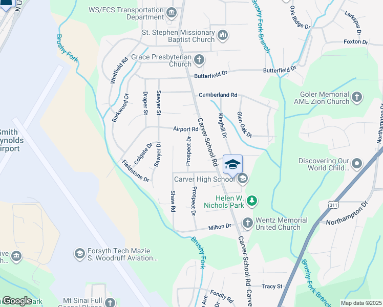 map of restaurants, bars, coffee shops, grocery stores, and more near 3715 Prospect Drive in Winston-Salem