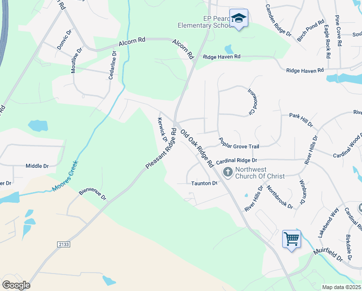 map of restaurants, bars, coffee shops, grocery stores, and more near 7113 Chaftain Place in Greensboro