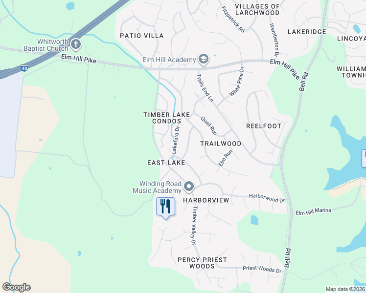 map of restaurants, bars, coffee shops, grocery stores, and more near 1330 Quail Valley Road in Nashville