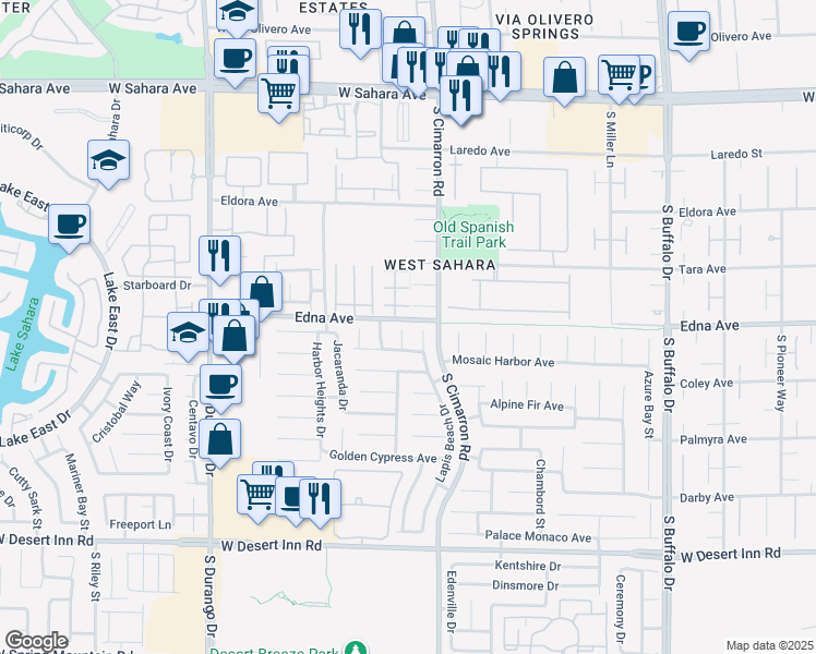 map of restaurants, bars, coffee shops, grocery stores, and more near 2924 South Rain Lily Court in Las Vegas