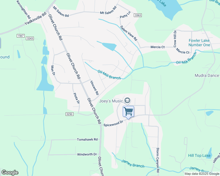 map of restaurants, bars, coffee shops, grocery stores, and more near 5890 Caradco Road in Winston-Salem