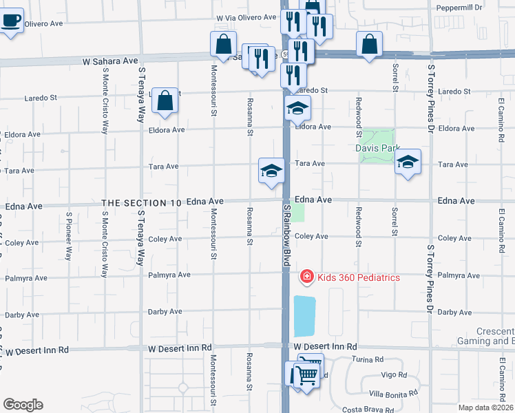 map of restaurants, bars, coffee shops, grocery stores, and more near 6985 Edna Avenue in Las Vegas