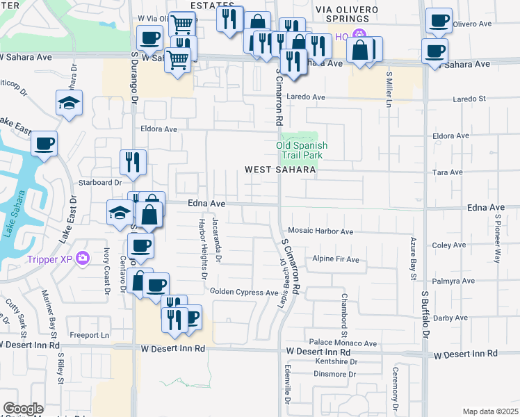 map of restaurants, bars, coffee shops, grocery stores, and more near 2924 South Rain Lily Court in Las Vegas