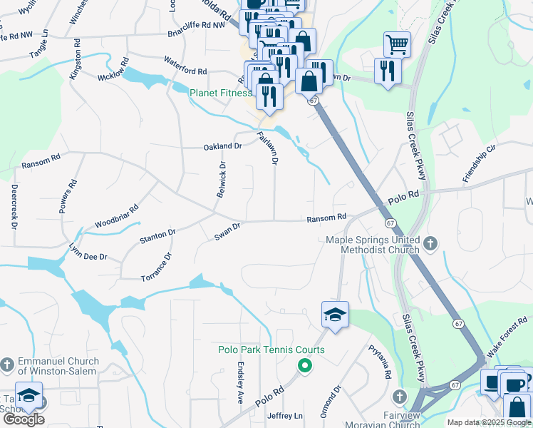 map of restaurants, bars, coffee shops, grocery stores, and more near 365 Ransom Road in Winston-Salem