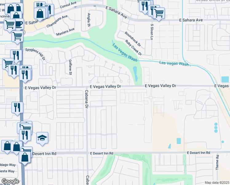 map of restaurants, bars, coffee shops, grocery stores, and more near 2925 Gavilan Lane in Las Vegas