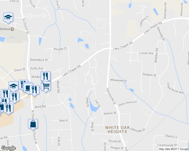 map of restaurants, bars, coffee shops, grocery stores, and more near 224 Heritage Creek Way in Greensboro