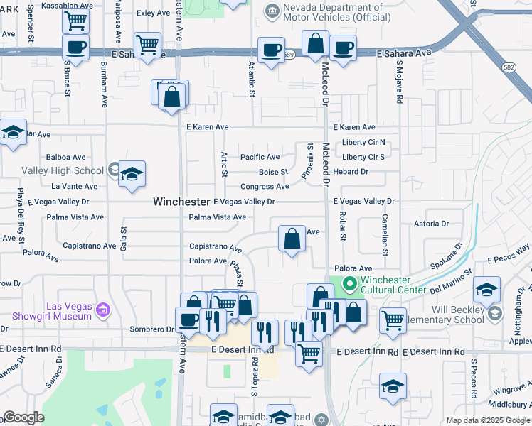 map of restaurants, bars, coffee shops, grocery stores, and more near 2670 Palma Vista Avenue in Las Vegas