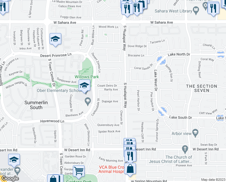 map of restaurants, bars, coffee shops, grocery stores, and more near 10223 Rarity Avenue in Las Vegas