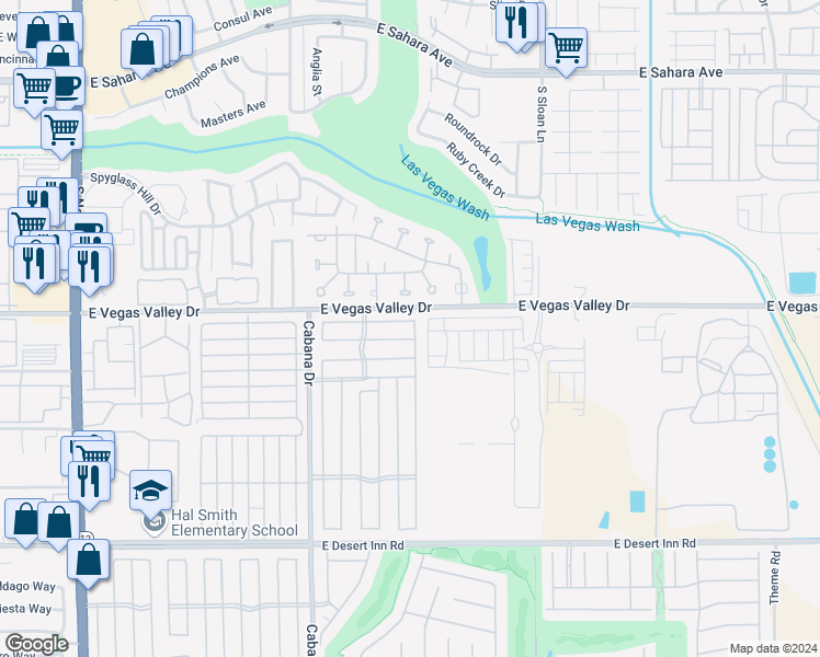 map of restaurants, bars, coffee shops, grocery stores, and more near 2925 Gavilan Lane in Las Vegas