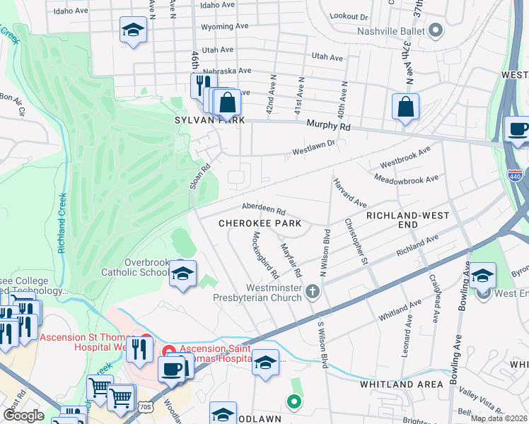 map of restaurants, bars, coffee shops, grocery stores, and more near in Nashville