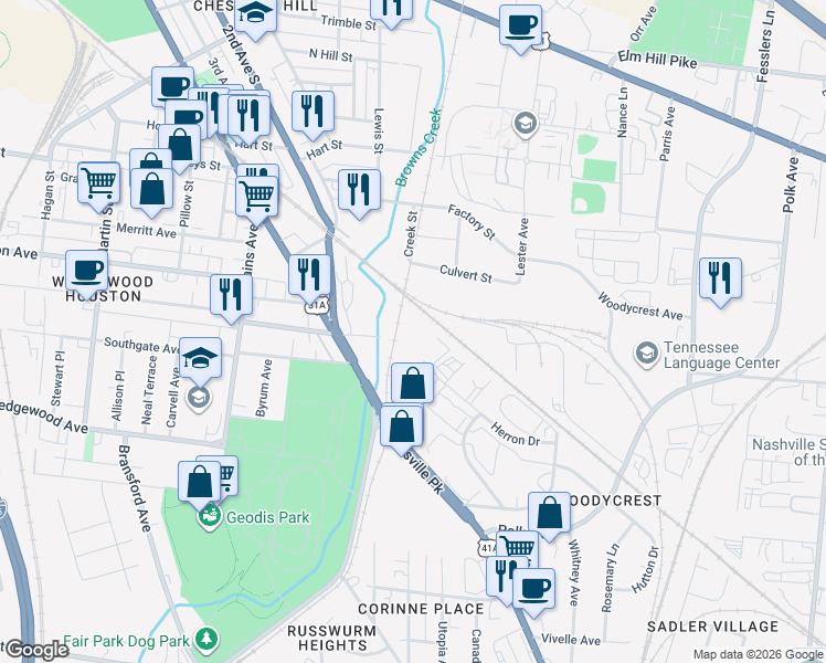 map of restaurants, bars, coffee shops, grocery stores, and more near 376-6 Herron Drive in Nashville