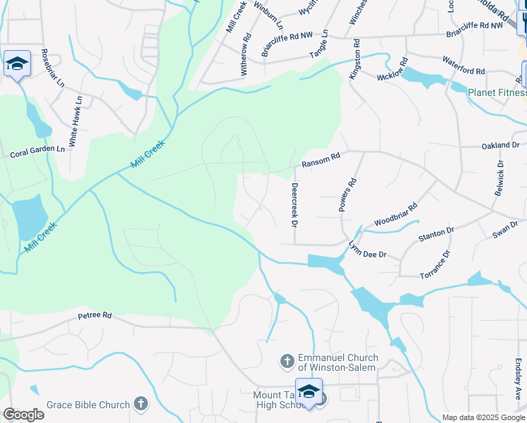 map of restaurants, bars, coffee shops, grocery stores, and more near 2533 Wood Valley Road in Winston-Salem