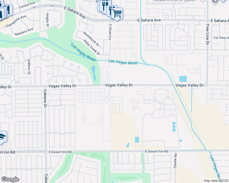 map of restaurants, bars, coffee shops, grocery stores, and more near Stephanie Street in Las Vegas