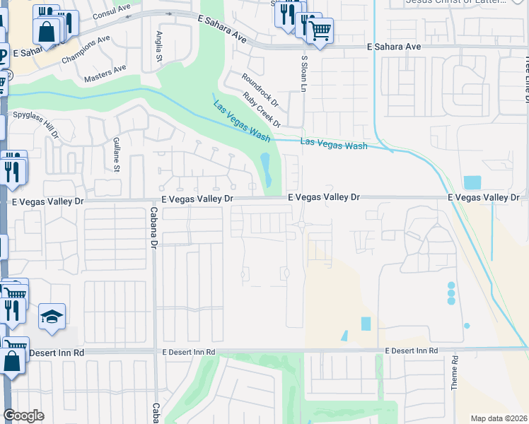 map of restaurants, bars, coffee shops, grocery stores, and more near 5643-5729 East Vegas Valley Drive in Las Vegas