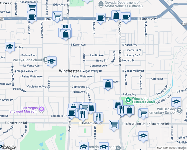 map of restaurants, bars, coffee shops, grocery stores, and more near 2584 Palma Vista Ave in Las Vegas