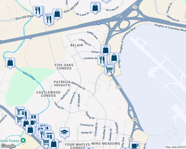 map of restaurants, bars, coffee shops, grocery stores, and more near 561 Glastonbury Road in Nashville