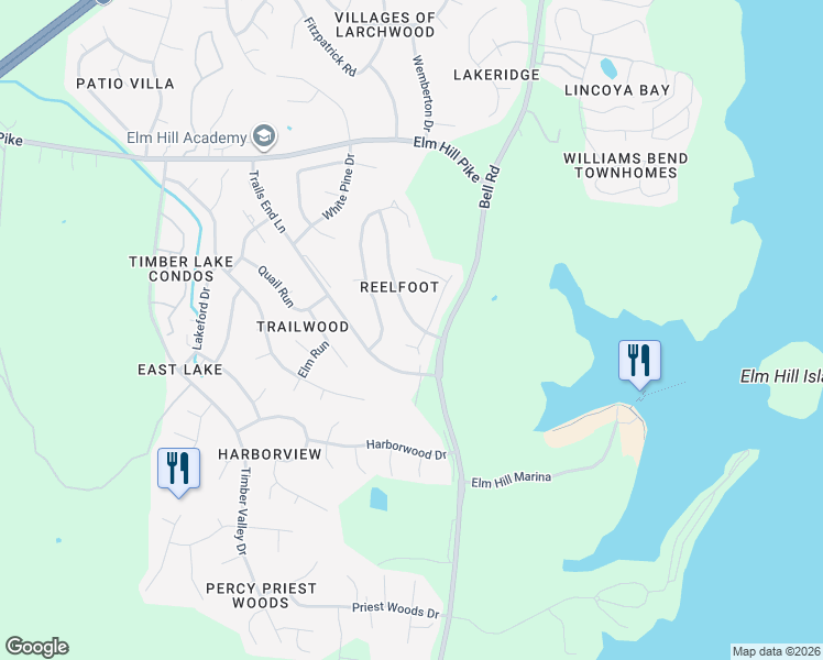 map of restaurants, bars, coffee shops, grocery stores, and more near 3009 Reelfoot Drive in Nashville