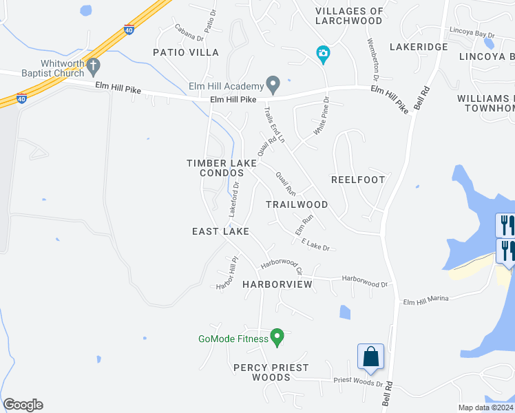map of restaurants, bars, coffee shops, grocery stores, and more near 1321 Quail Valley Road in Nashville