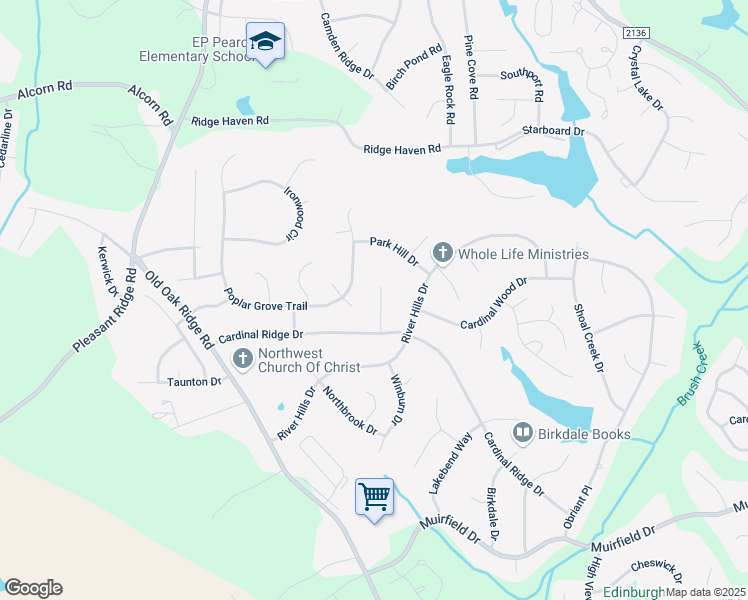 map of restaurants, bars, coffee shops, grocery stores, and more near 3511 River Springs Court in Greensboro