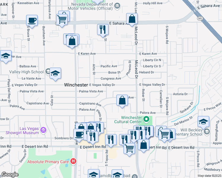map of restaurants, bars, coffee shops, grocery stores, and more near 2670 Palma Vista Avenue in Las Vegas