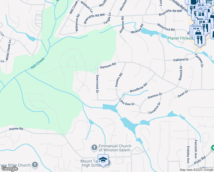 map of restaurants, bars, coffee shops, grocery stores, and more near 851 Duckview Court in Winston-Salem