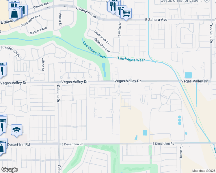 map of restaurants, bars, coffee shops, grocery stores, and more near 5643-5729 East Vegas Valley Drive in Las Vegas