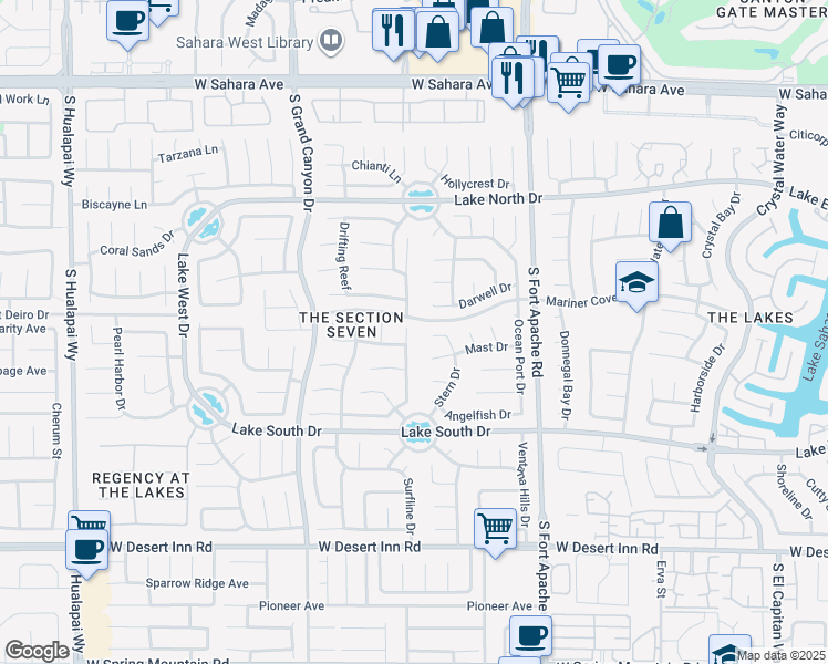 map of restaurants, bars, coffee shops, grocery stores, and more near 3008 Ocean View Drive in Las Vegas