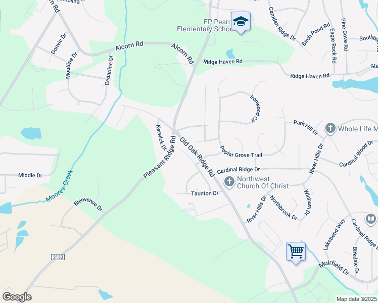 map of restaurants, bars, coffee shops, grocery stores, and more near 7108 Chaftain Place in Greensboro