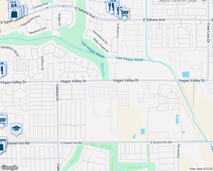 map of restaurants, bars, coffee shops, grocery stores, and more near 5643-5729 East Vegas Valley Drive in Las Vegas