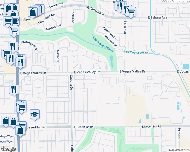 map of restaurants, bars, coffee shops, grocery stores, and more near 5553 Aldama Road in Las Vegas