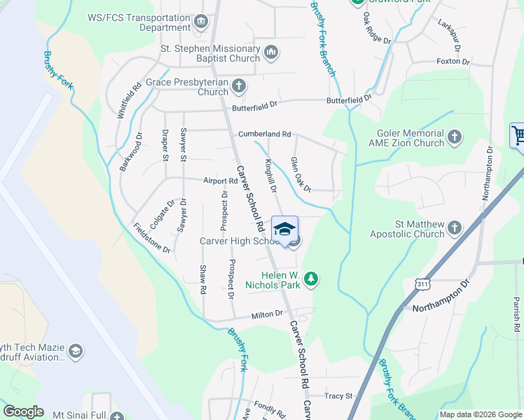 map of restaurants, bars, coffee shops, grocery stores, and more near 3637 Carver School Road in Winston-Salem