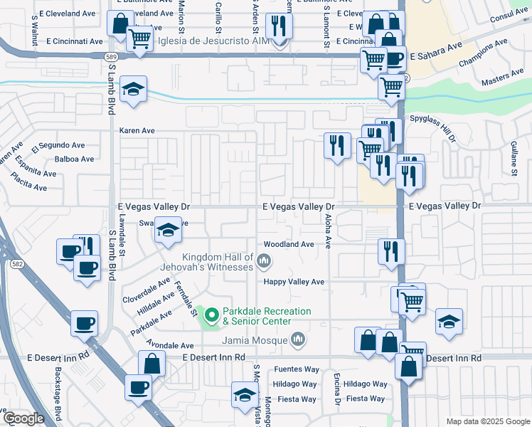 map of restaurants, bars, coffee shops, grocery stores, and more near 2930 Mountain Vista Street in Las Vegas