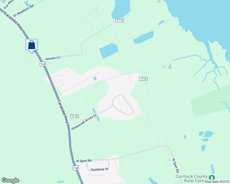 map of restaurants, bars, coffee shops, grocery stores, and more near 127 Pinewood Acres Drive in Powells Point