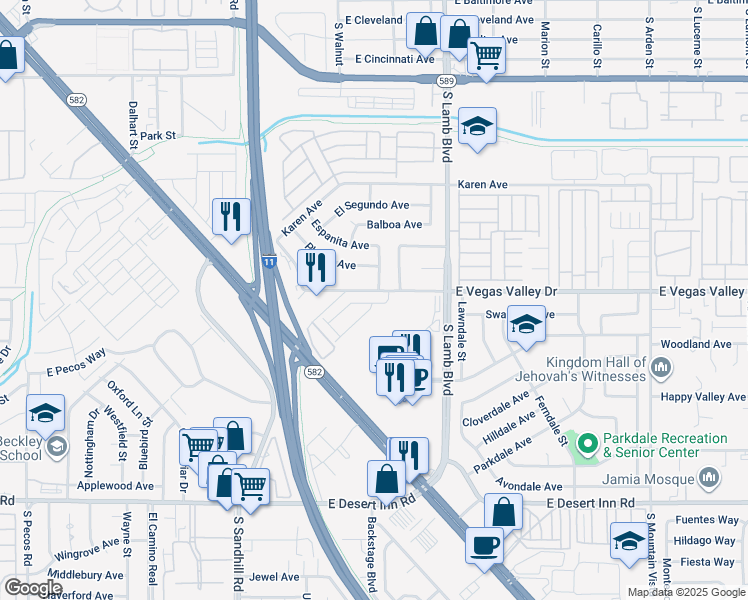 map of restaurants, bars, coffee shops, grocery stores, and more near 4056 Campeche Avenue in Las Vegas