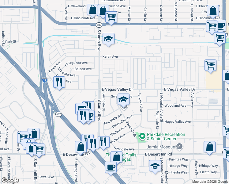 map of restaurants, bars, coffee shops, grocery stores, and more near 4305 East Vegas Valley Drive in Las Vegas