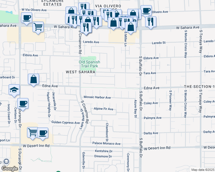 map of restaurants, bars, coffee shops, grocery stores, and more near 8025 Merlewood Avenue in Las Vegas