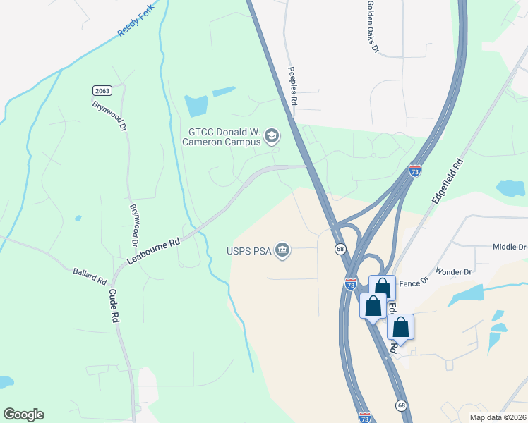 map of restaurants, bars, coffee shops, grocery stores, and more near 1051 North Carolina 68 in Oak Ridge