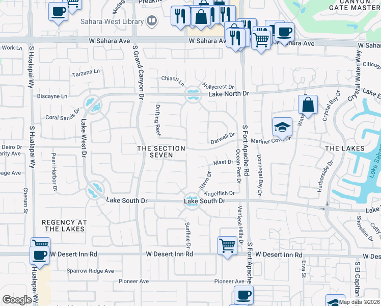 map of restaurants, bars, coffee shops, grocery stores, and more near 3004 Ocean View Drive in Las Vegas