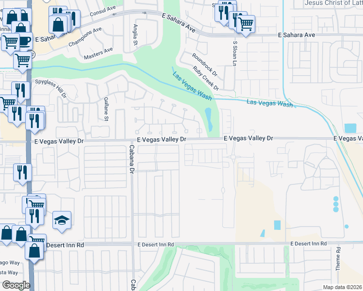 map of restaurants, bars, coffee shops, grocery stores, and more near 2924 Gavilan Lane in Las Vegas