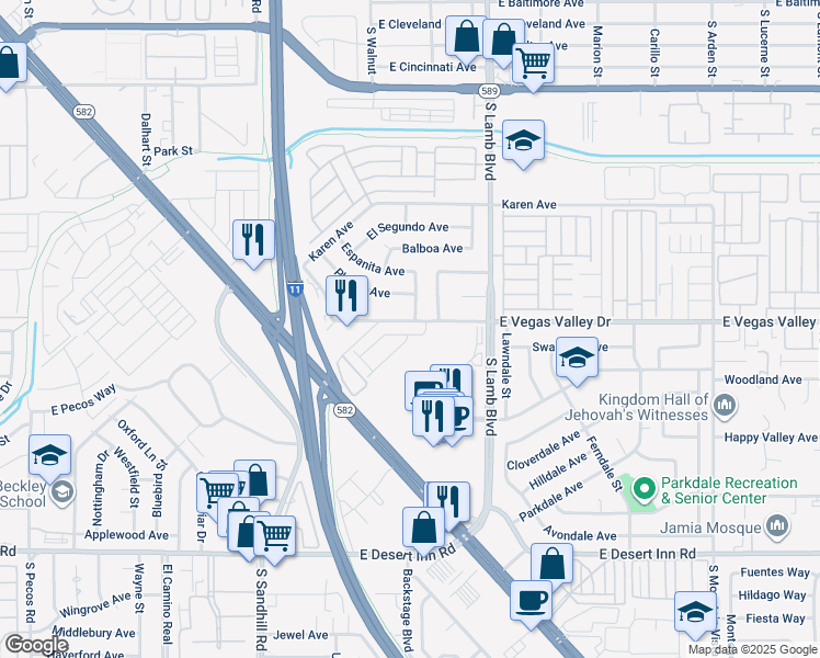 map of restaurants, bars, coffee shops, grocery stores, and more near 4056 Campeche Avenue in Las Vegas