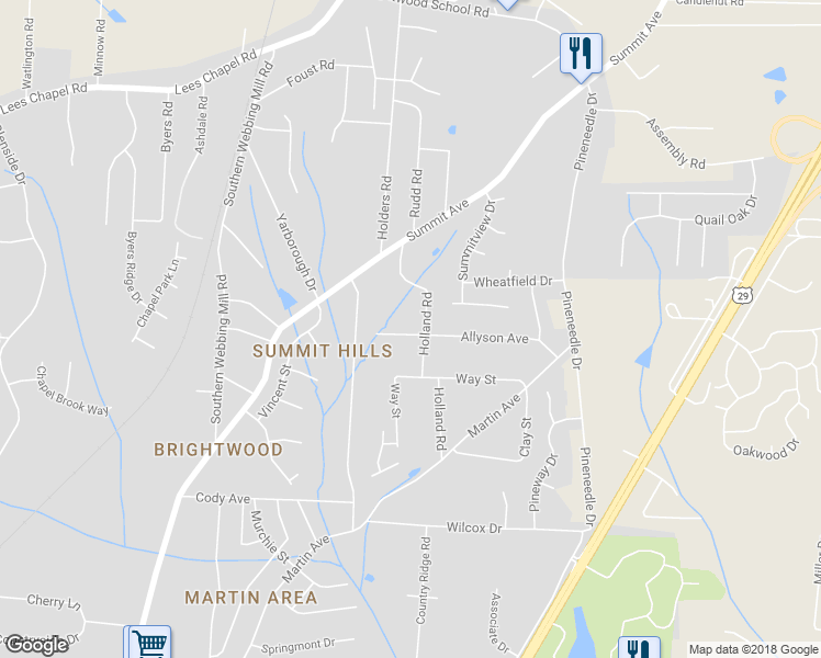 map of restaurants, bars, coffee shops, grocery stores, and more near 1807 Allyson Avenue in Greensboro