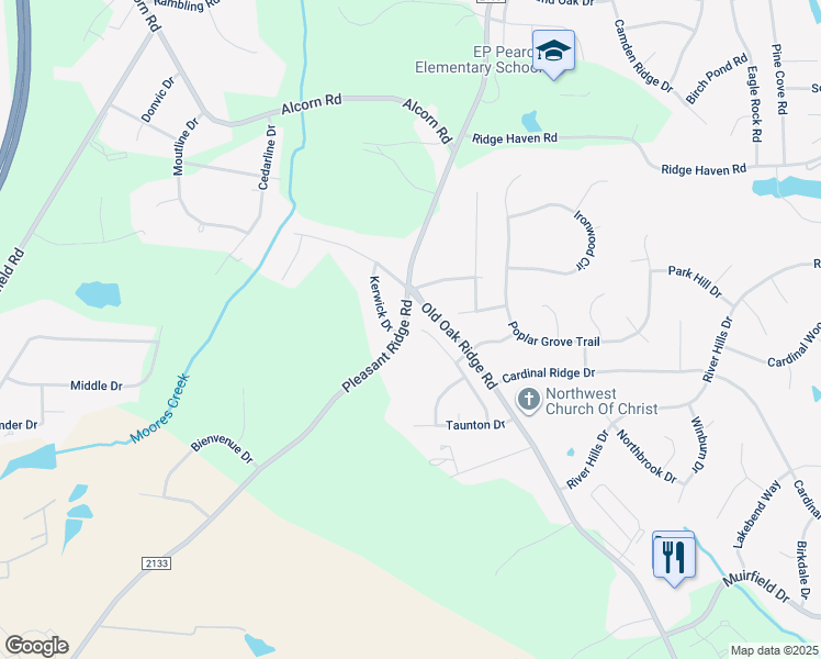 map of restaurants, bars, coffee shops, grocery stores, and more near 7119 Chaftain Place in Greensboro